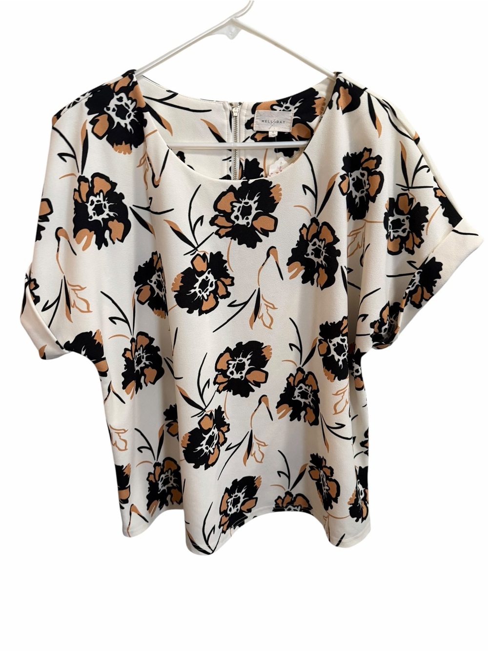 Melloday Floral Short-Sleeve Blouse size large